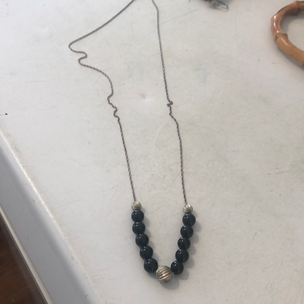 Sterling silver SS necklace with black beads and silver beads. chain is 24”.